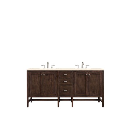 James Martin Vanities Addison 72in Double Vanity, Mid-Century Acacia w/ 3 CM Eternal Marfil Quartz Top E444-V72-MCA-3EMR
